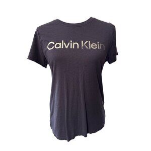 Calvin Klein Womens Short Sleeve Peformance Tee~Size M~Blue Silver Graphic L5 09
